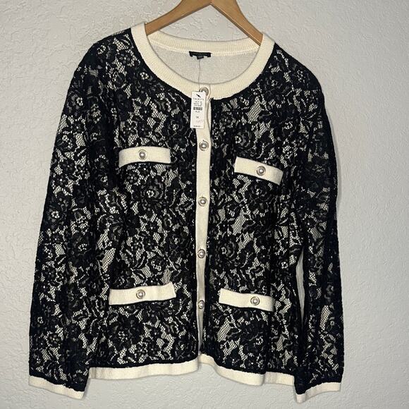 NEW Talbots Black Floral Lace Cardigan Sweater Preppy Classic Old Money Size 1X - Picture 2 of 11